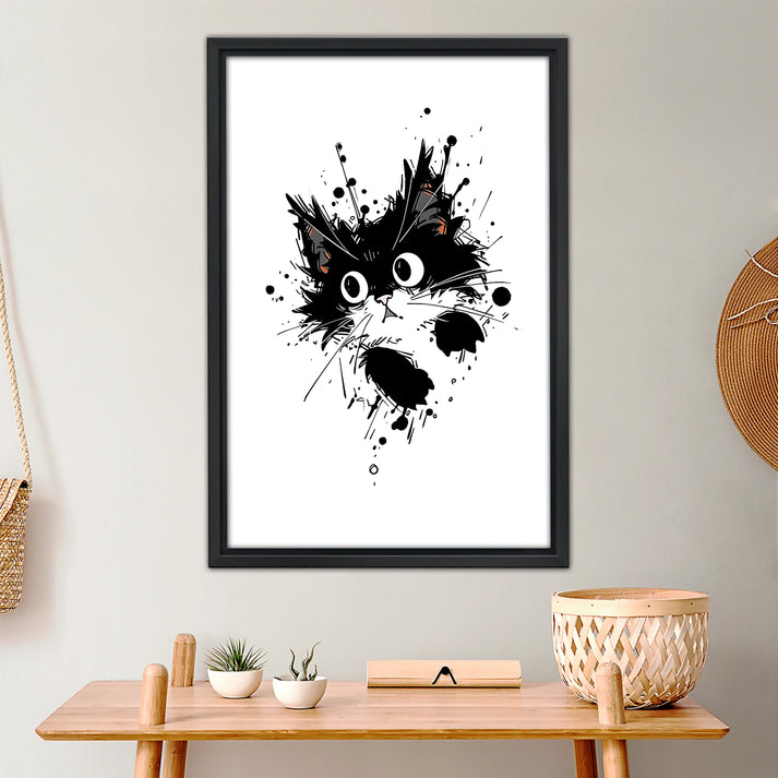 Black Cat Ink Splash Wall Art Modern Abstract Canvas