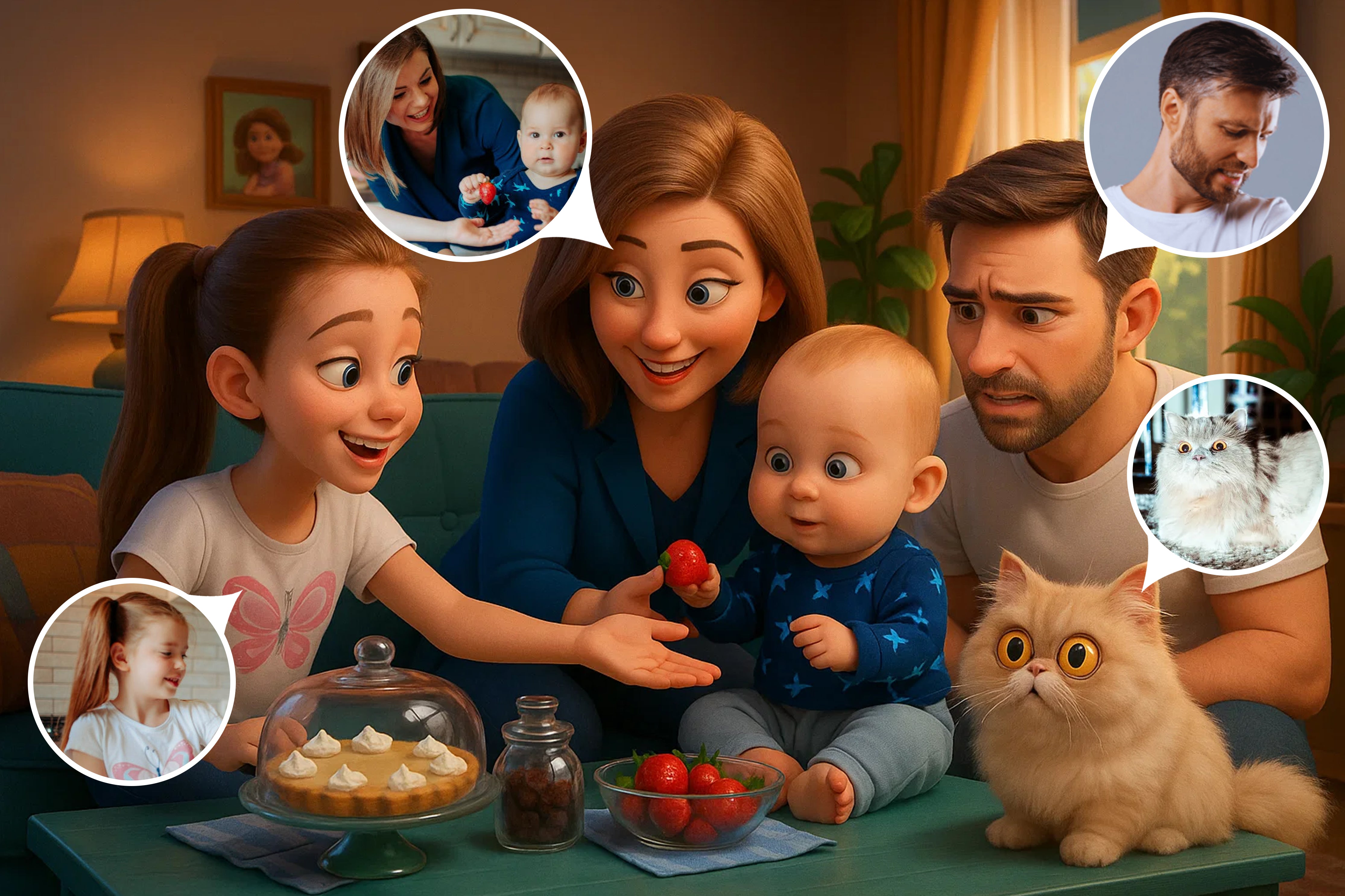 Custom Disney Family Portrait – Personalized Cartoon Artwork with Kids
