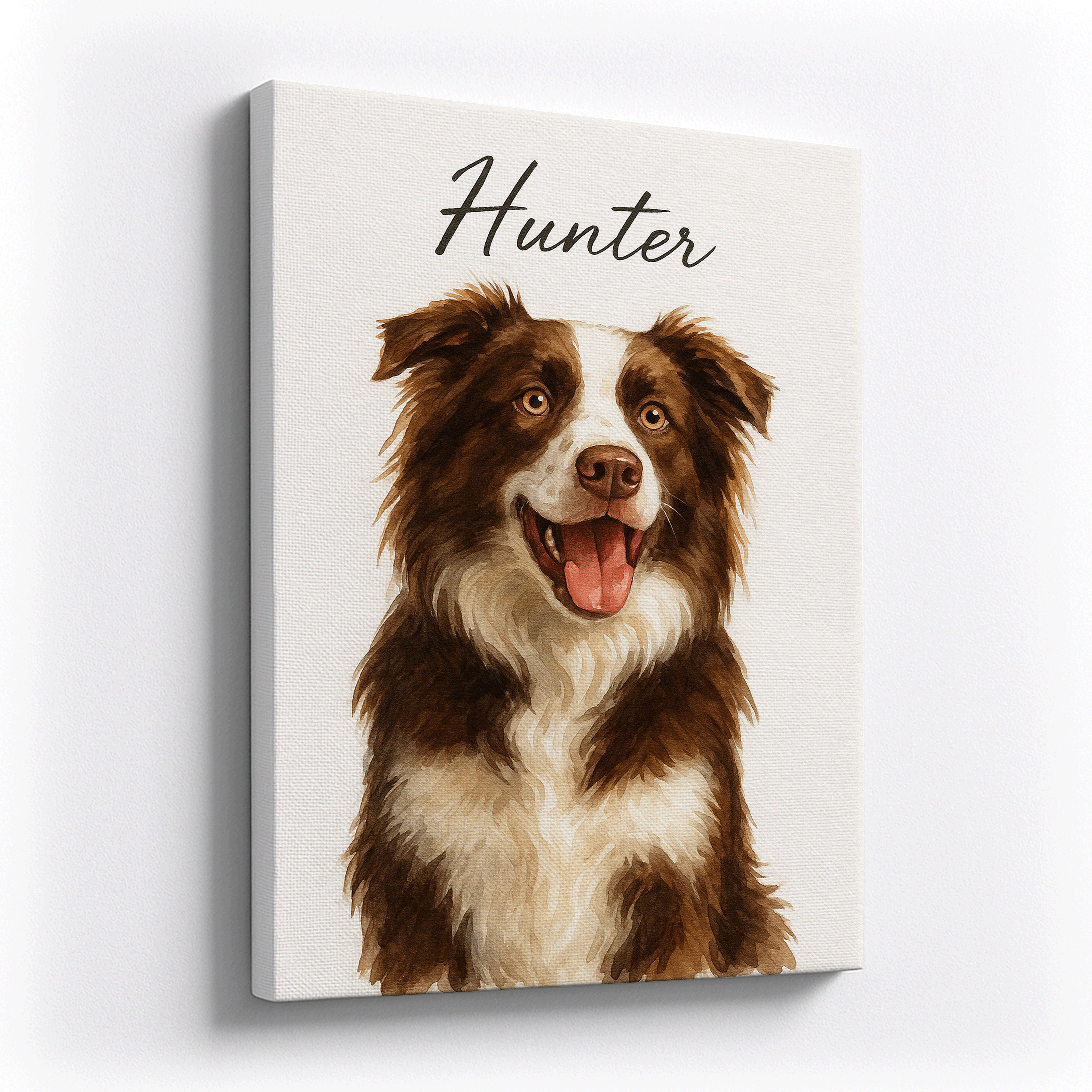 Personalized Watercolor Dog Portrait – Custom Pet Canvas Artwork with Name