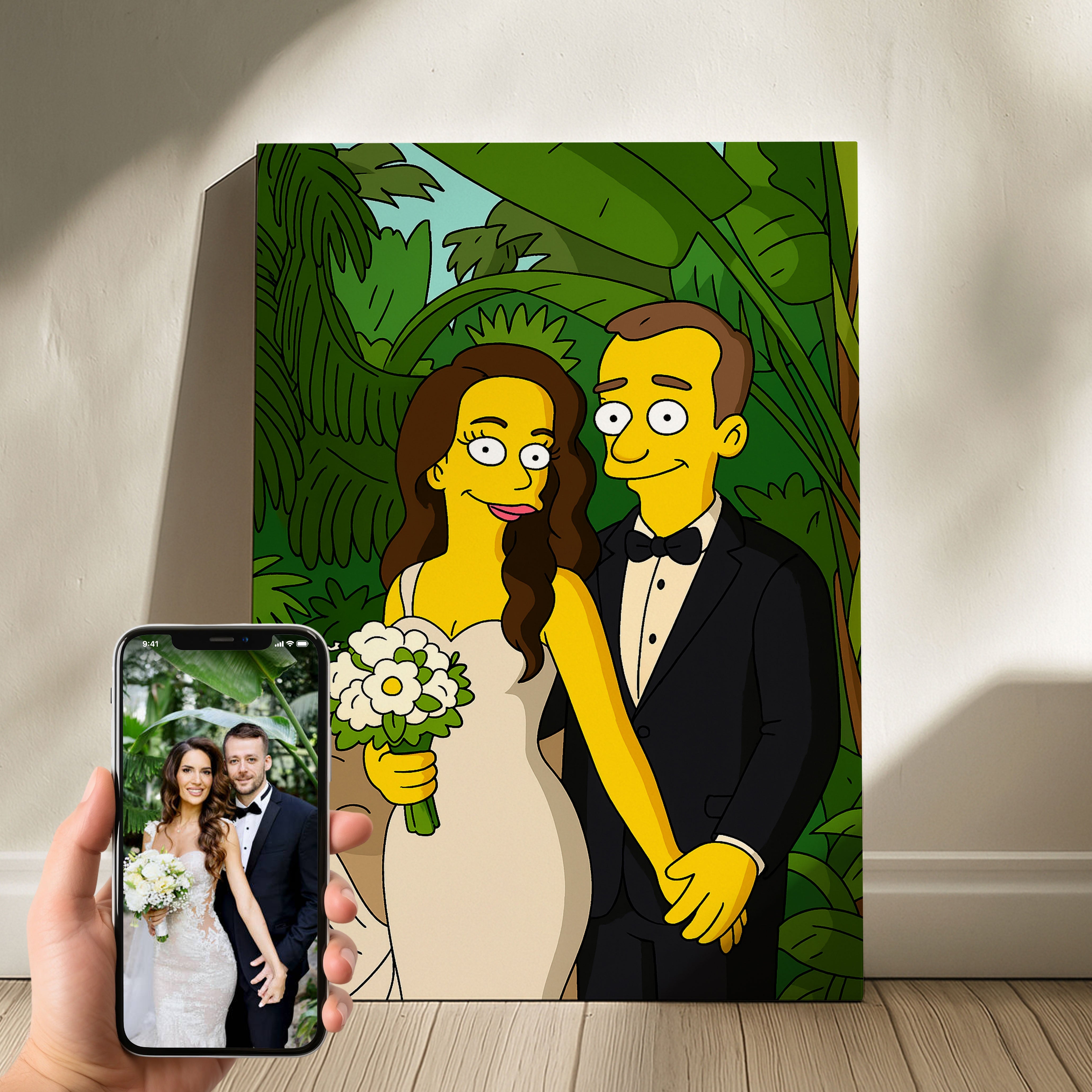 Custom Simpsons Wedding Portrait – Unique Cartoon of Yourself, Perfect Anniversary Gift