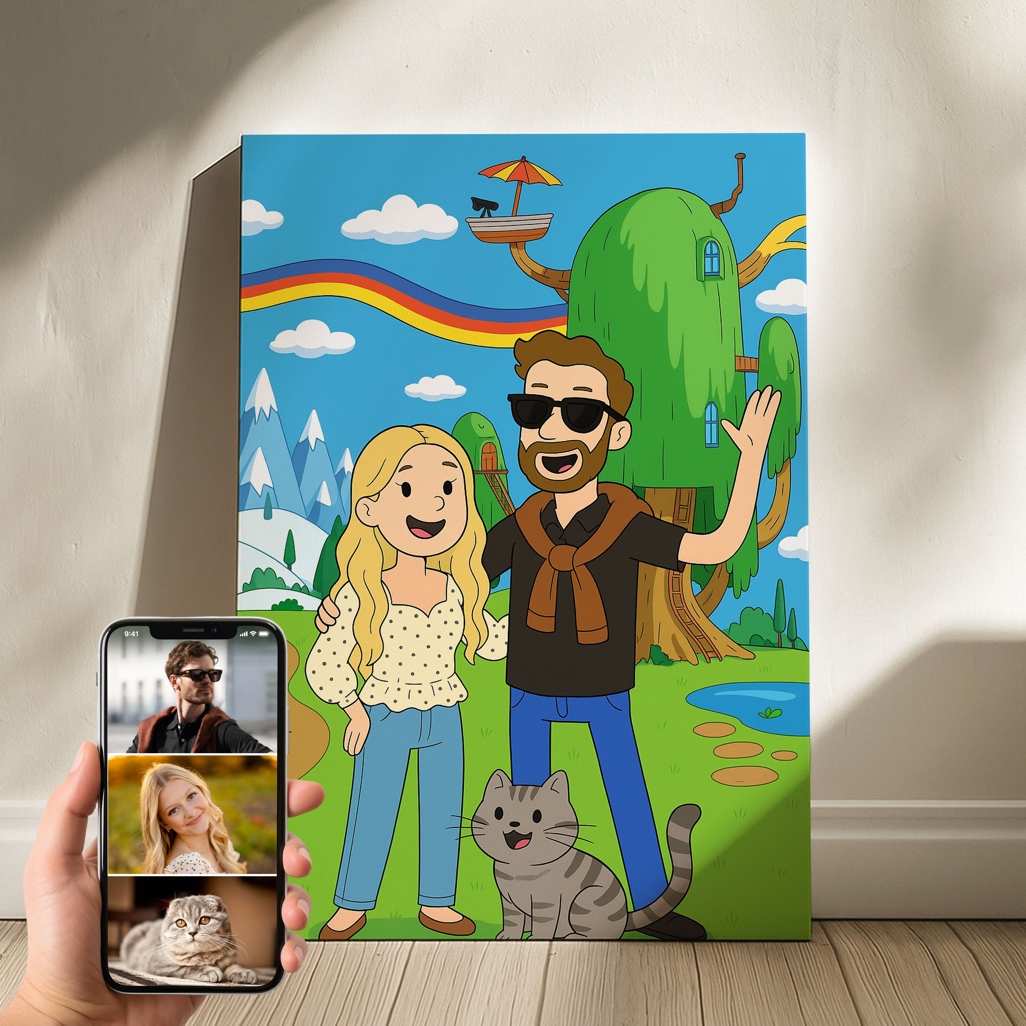 Adventure Time Style Portrait – Fun Personalized Cartoon Gift for Friends, Family & Pets