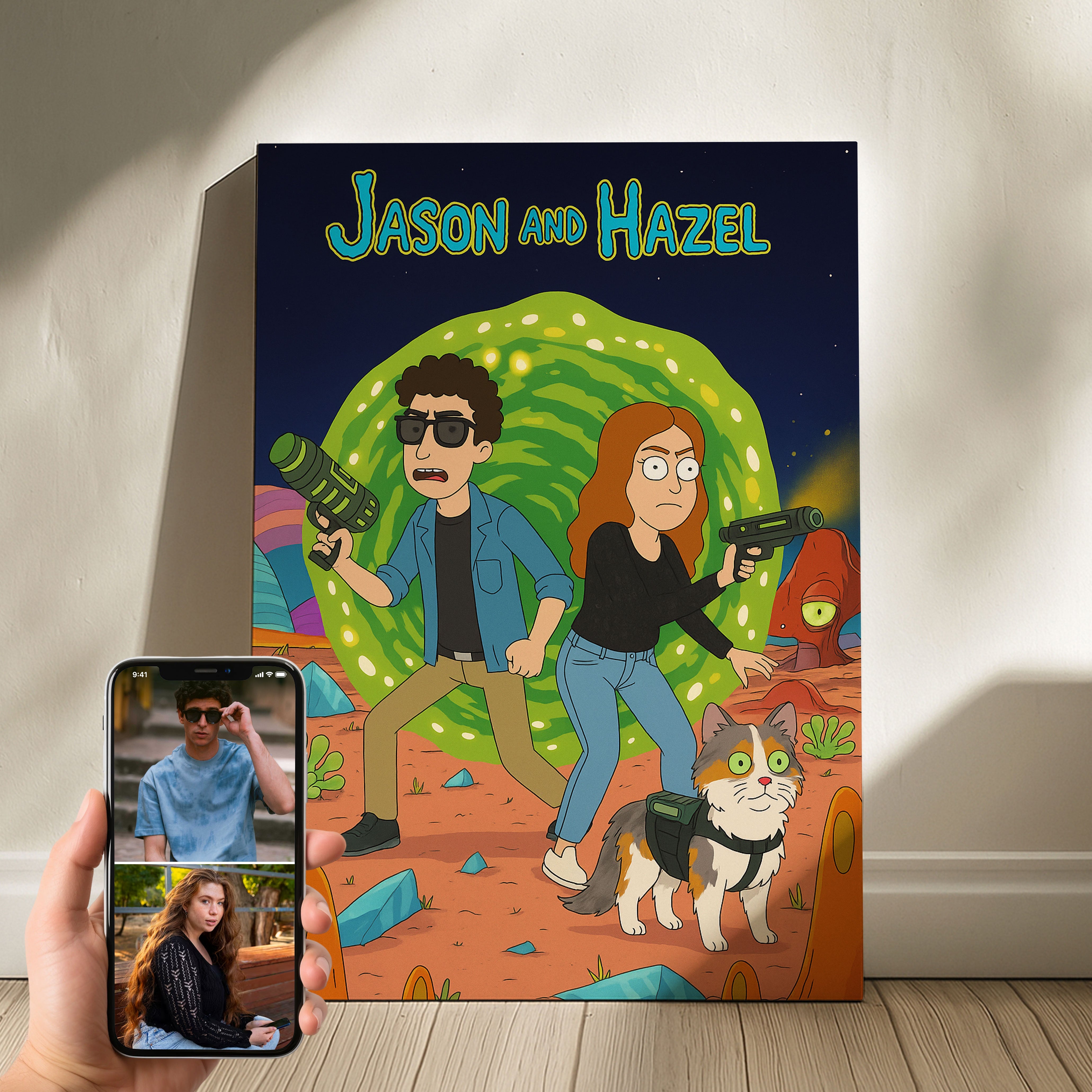 Turn Your Photo into Rick and Morty Characters – Custom Canvas Portrait Gift