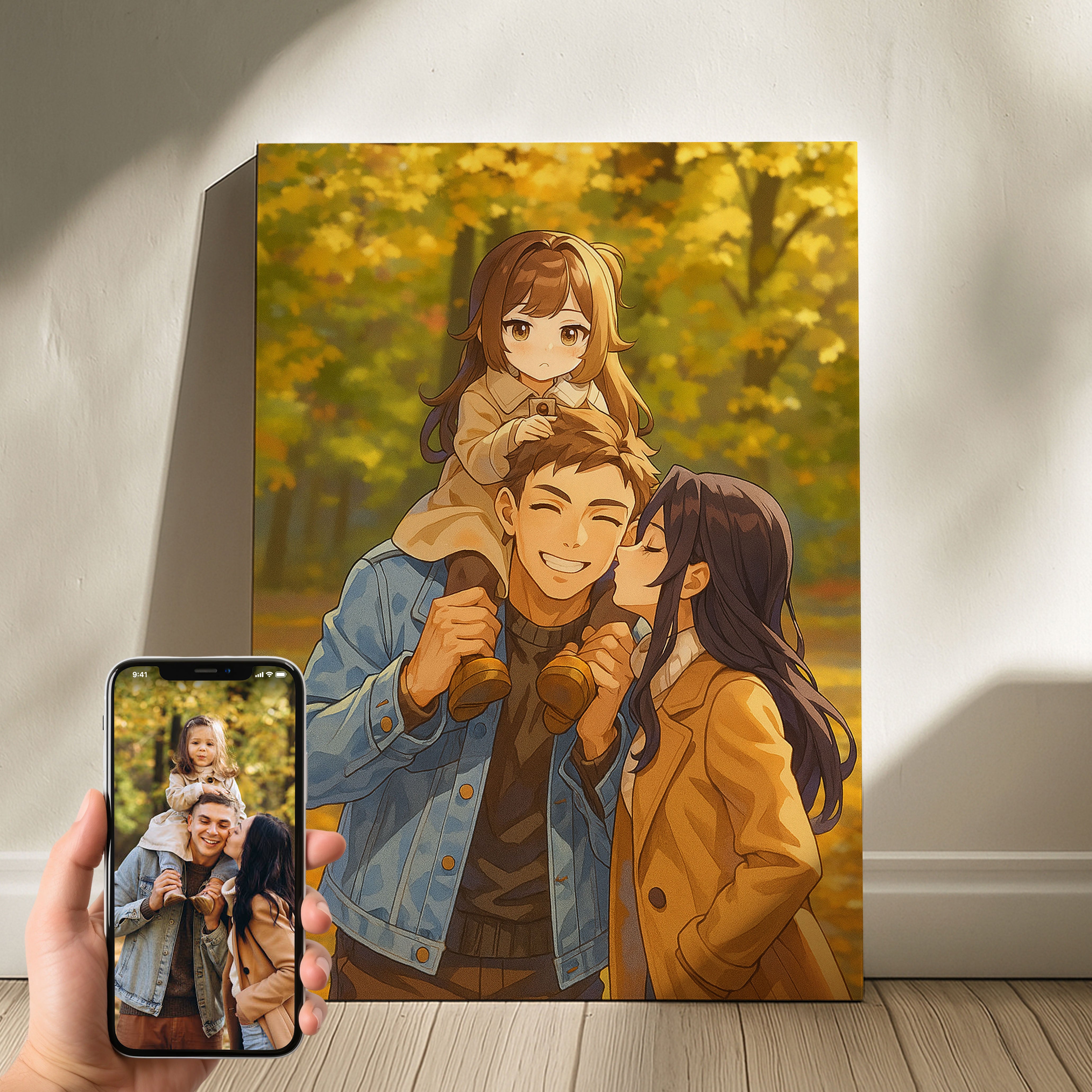 Custom Family Portrait Canvas in Genshin Impact Style Personalized Anime Artwork Gift